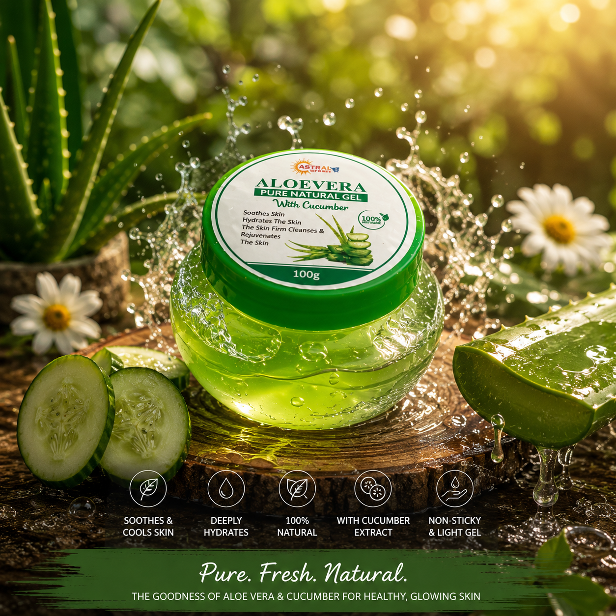 Astral Street Aloe Vera Pure Natural Gel for Face, Skin & Body | Lightweight Hydrating Gel | 100g