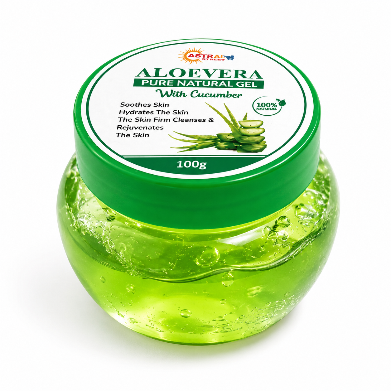 Astral Street Aloe Vera Pure Natural Gel for Face, Skin & Body | Lightweight Hydrating Gel | 100g
