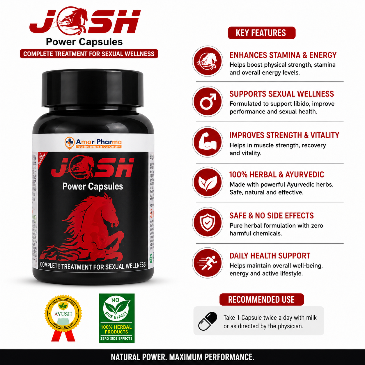 JOSH Power Oil | Herbal Massage Oil for Men | External Use