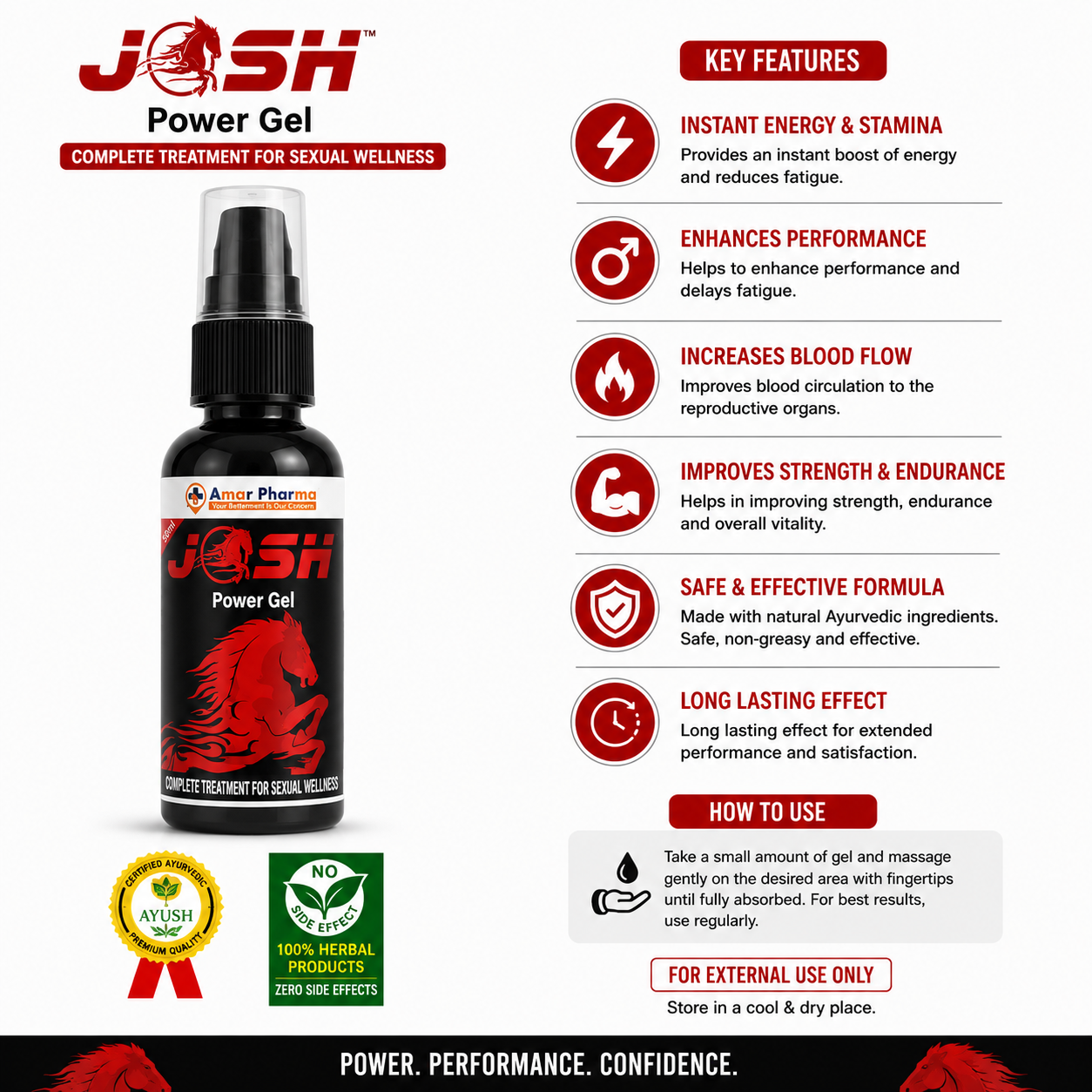 JOSH Power Oil | Herbal Massage Oil for Men | External Use
