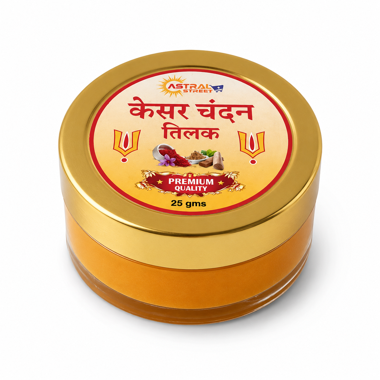 Astral Street Kesar Chandan Tilak – Premium Saffron & Sandalwood Tilak for Puja, Pooja & Daily Use | Pack of 4 x 25g