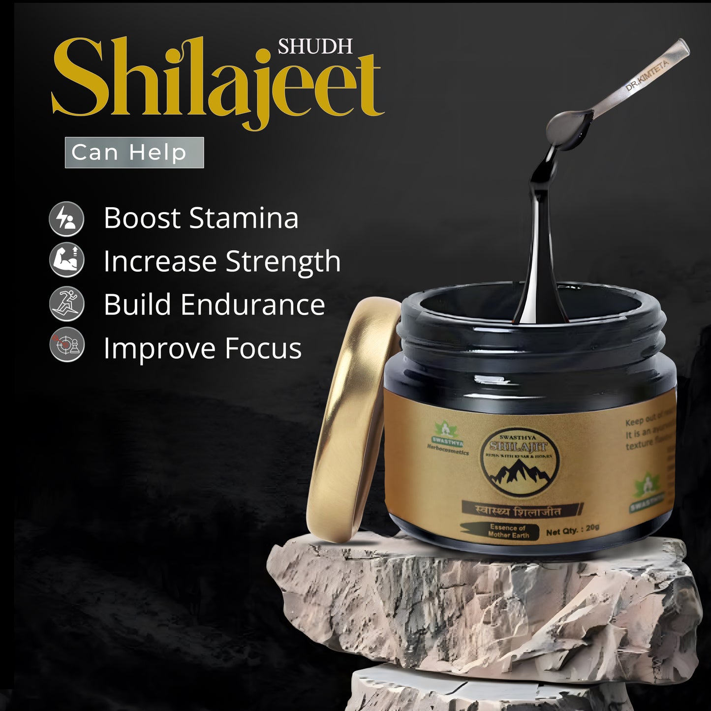 Swasthya Men’s Wellness Combo | Shilajit Resin (20g) + Paurush Stamina Capsules (60 Capsules) | Ayurvedic Herbal Supplement Pack