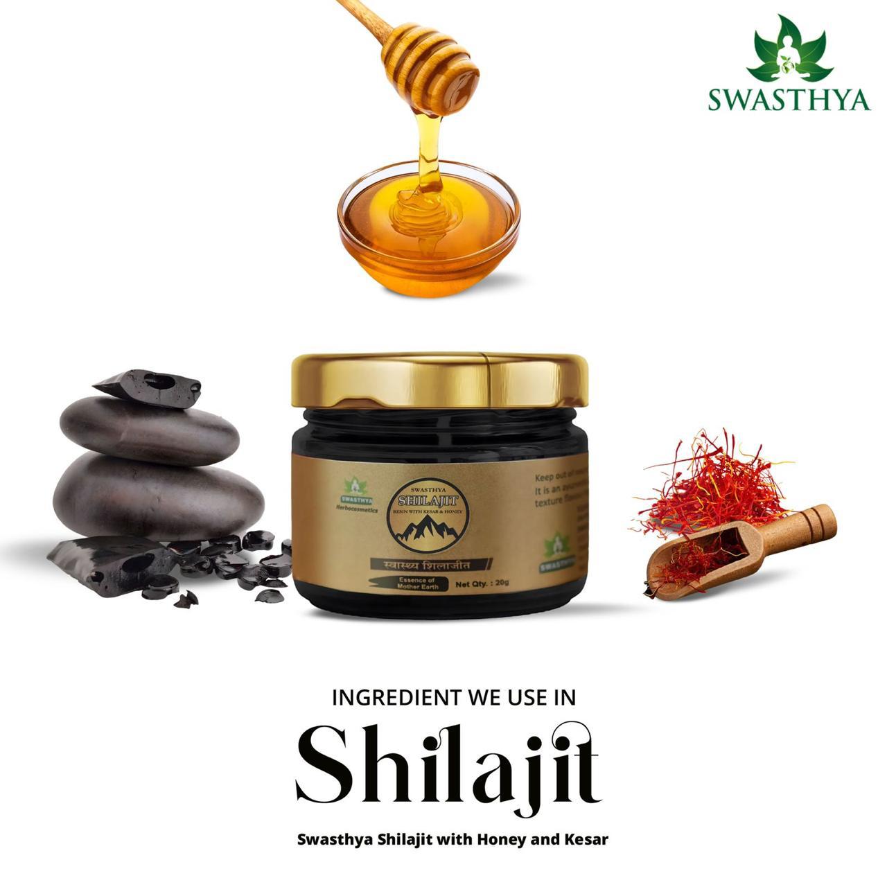 Swasthya Men’s Wellness Combo | Shilajit Resin (20g) + Paurush Stamina Capsules (60 Capsules) | Ayurvedic Herbal Supplement Pack