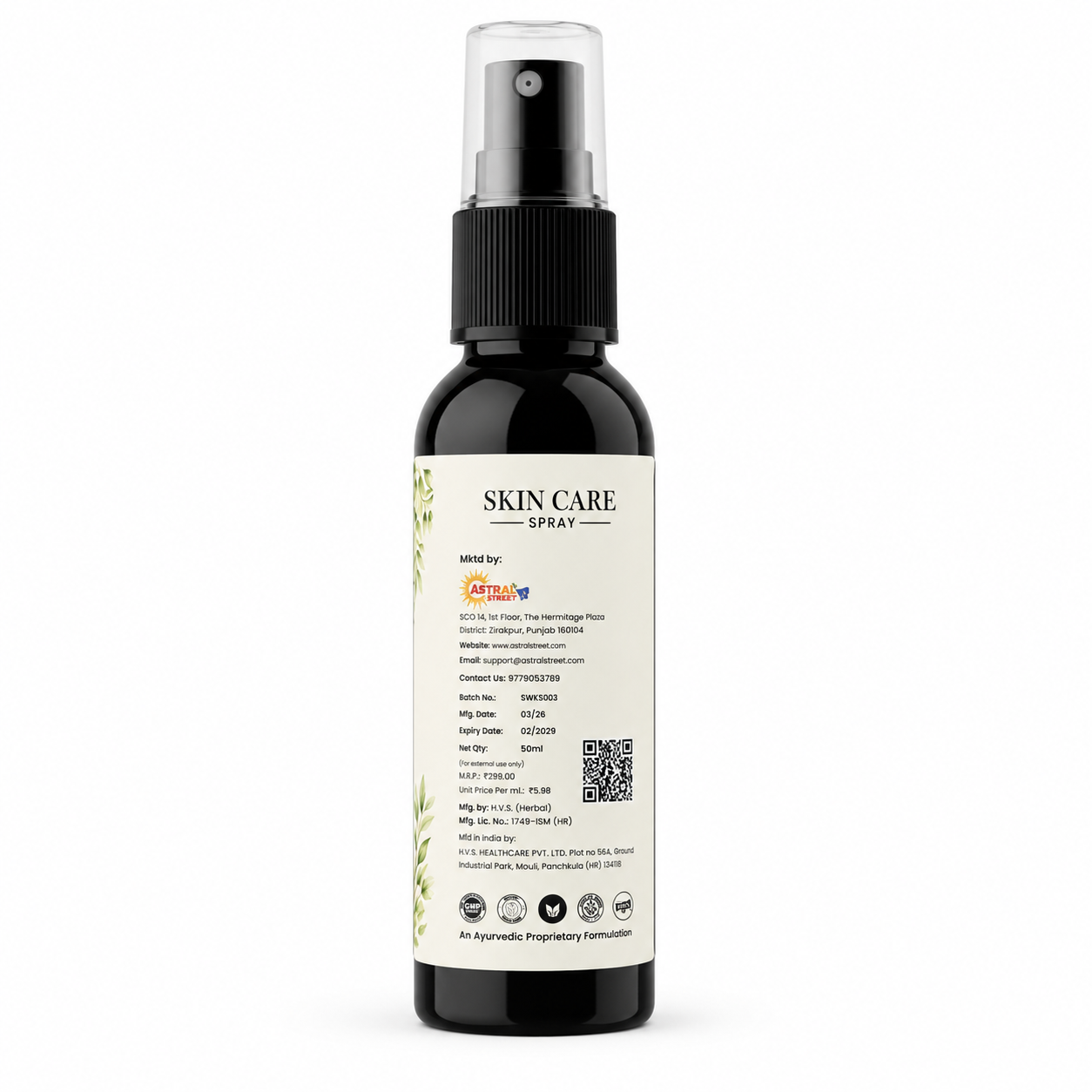 Astral Street Ayurvedic Skin Care Spray | Herbal Daily Skin Care Spray | Refreshing Spray for Dry, Itchy & Irritated Skin | 50 ml