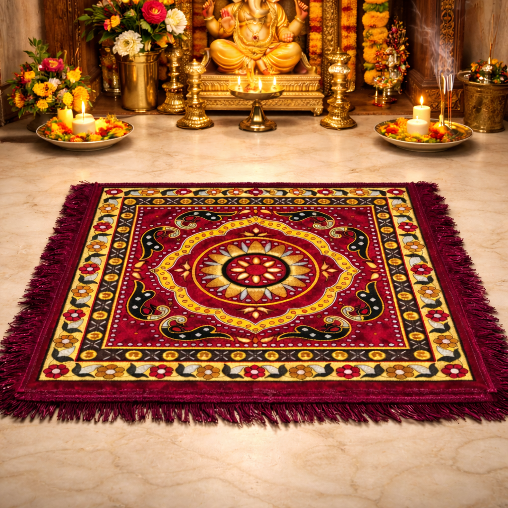 Astral Street premium Velvet Pooja Mat (24 x 24 Inches) – Mandir Pooja Aasan for Home Temple | Meditation & Havan Mat | Spiritual Prayer Cloth